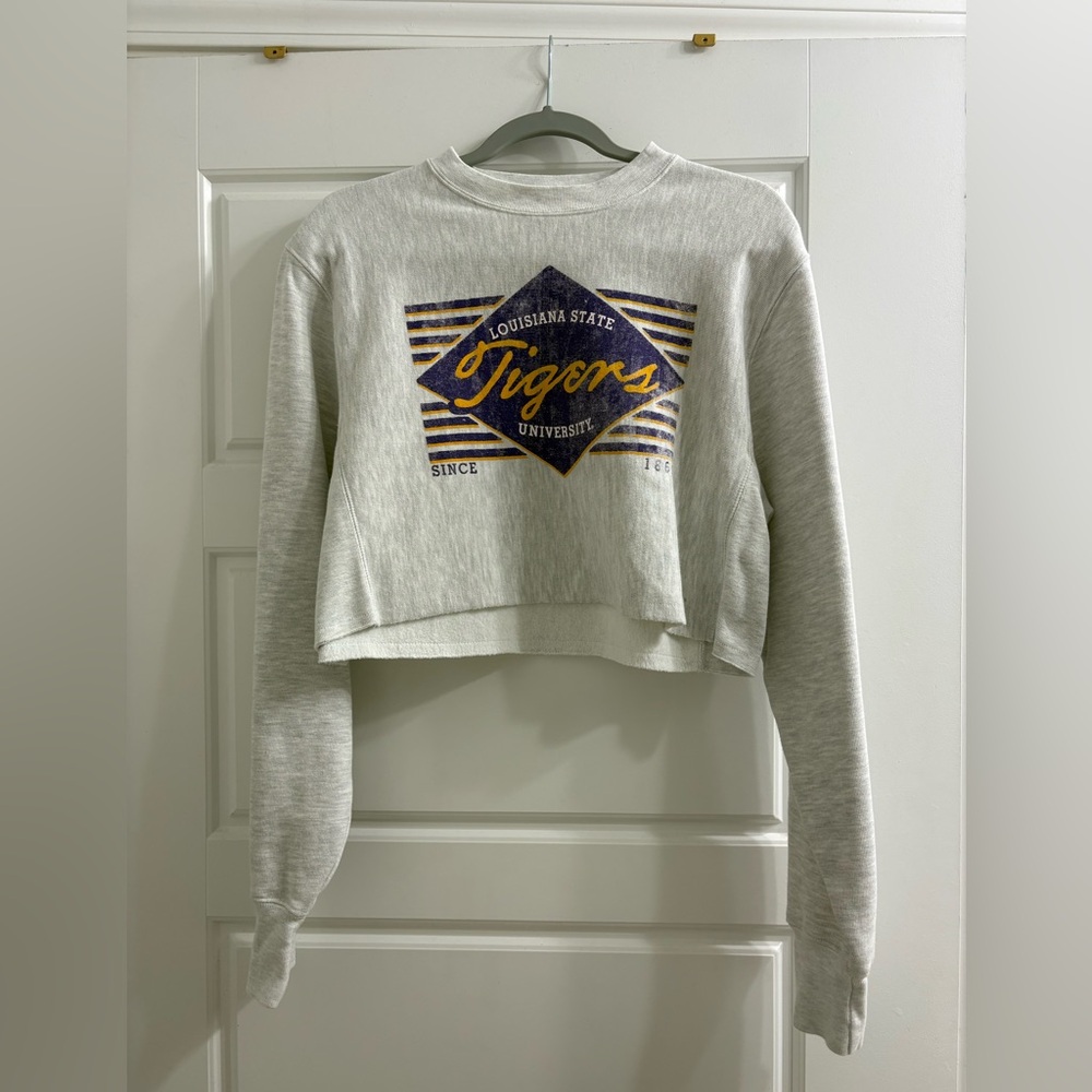 Women’s Champion Heather Gray LSU Tigers Cropped Pullover